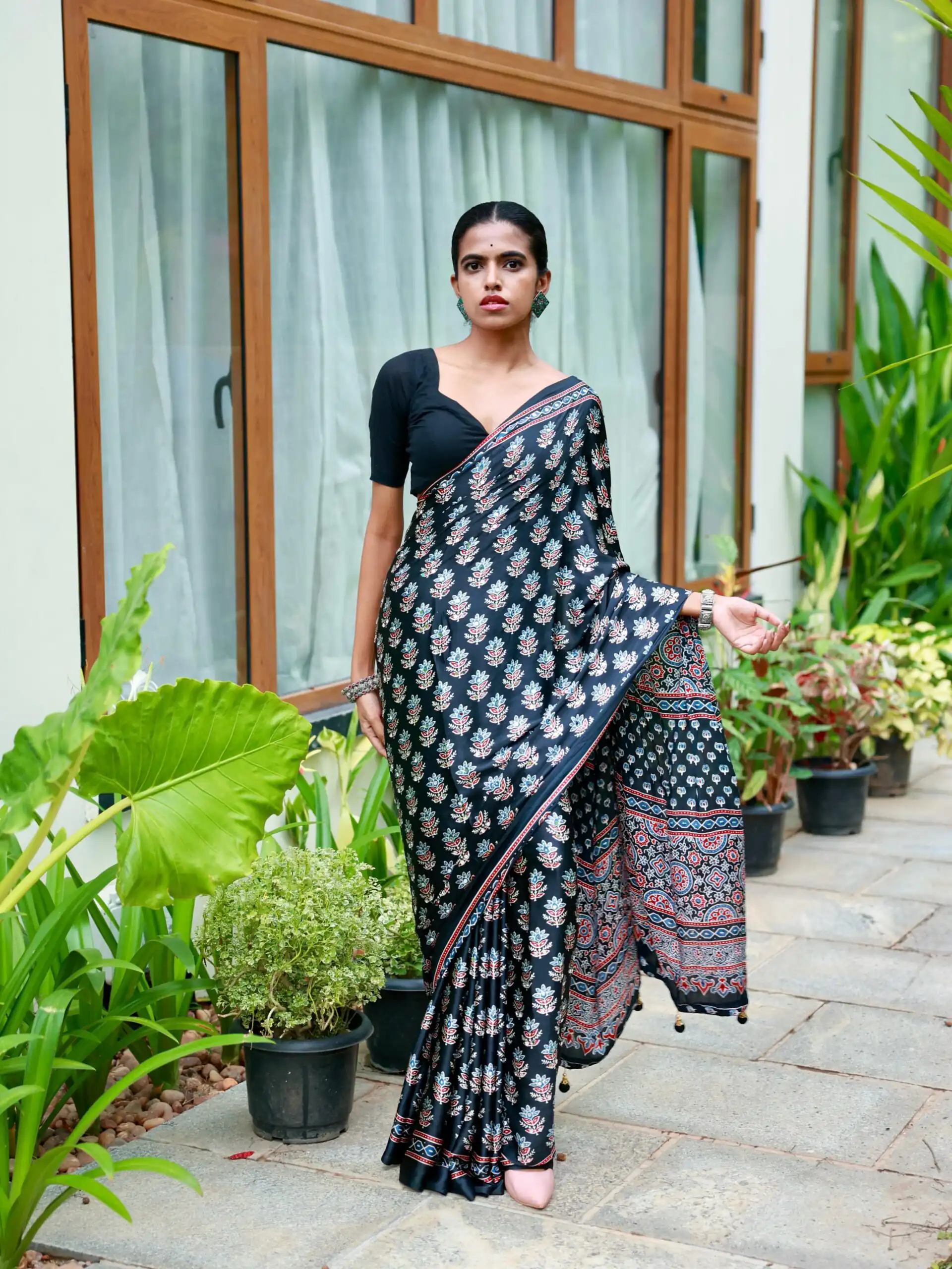 NC 5603 Black Color Satin Crap Saree with Mirror Work. Introductory Price ₹1799. Delivery Online 4-6 Working Days. Shop now. | Designer Sarees, Modern Digital sarees, Sarees, Bollywood Sarees, Creative Sarees, Embroidered Sarees, Ethnic Saree, Party Wear Sarees