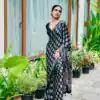 NC 5603 Black Color Satin Crap Saree with Mirror Work. Introductory Price ₹1799. Delivery Online 4-6 Working Days. Shop now. | Designer Sarees, Modern Digital sarees, Sarees, Bollywood Sarees, Creative Sarees, Embroidered Sarees, Ethnic Saree, Party Wear Sarees