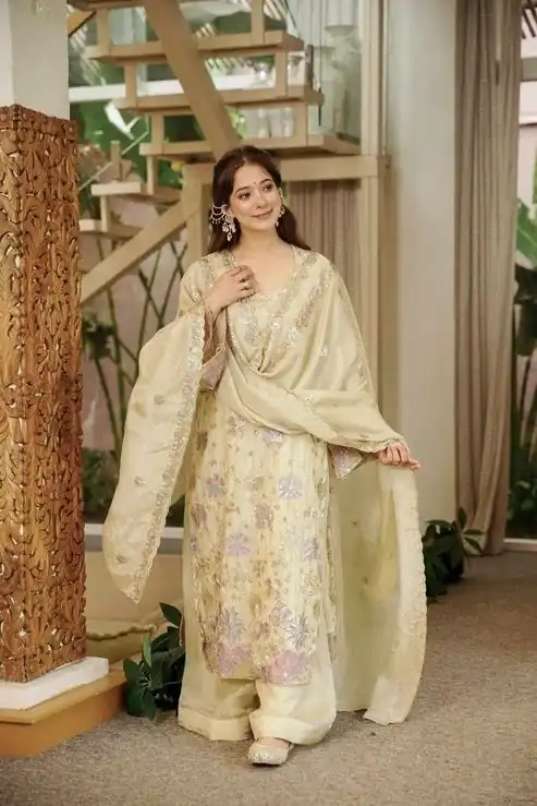 RTC 6030 Cream Vichitra Silk Salwar Suit with Embroidery Work. Wedding, Party, Festive, Events, Grab it for ₹2649. Delivery 4-6 Working Days. Shop now. | Jump Suits, Salwar suit, Casual Suits, Creative suits, Designer Suits, Palazzo Suits, Party Wear Suits, Patiala Suits, Straight Suits