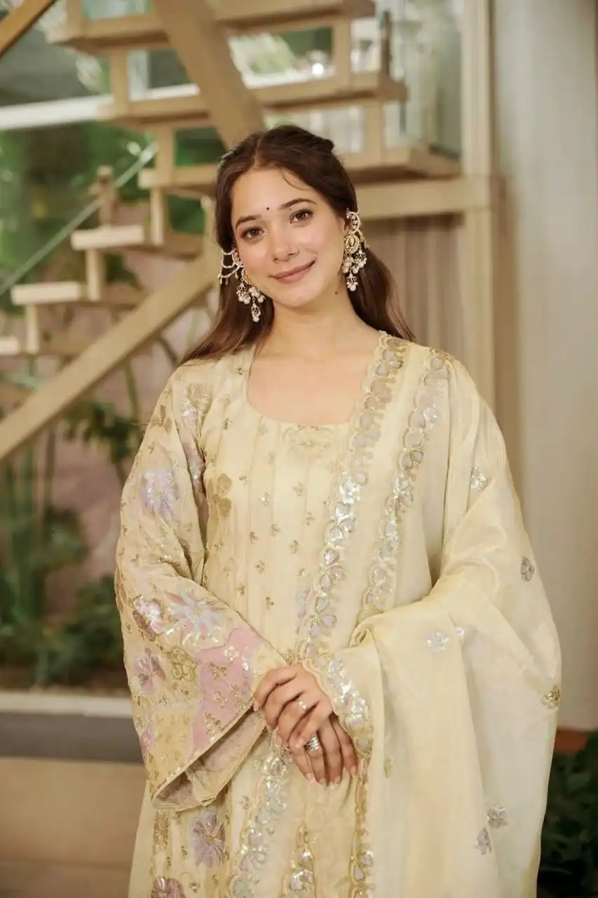 RTC 6030 Cream Vichitra Silk Salwar Suit with Embroidery Work. Wedding, Party, Festive, Events, Grab it for ₹2649. Delivery 4-6 Working Days. Shop now. | Jump Suits, Salwar suit, Casual Suits, Creative suits, Designer Suits, Palazzo Suits, Party Wear Suits, Patiala Suits, Straight Suits