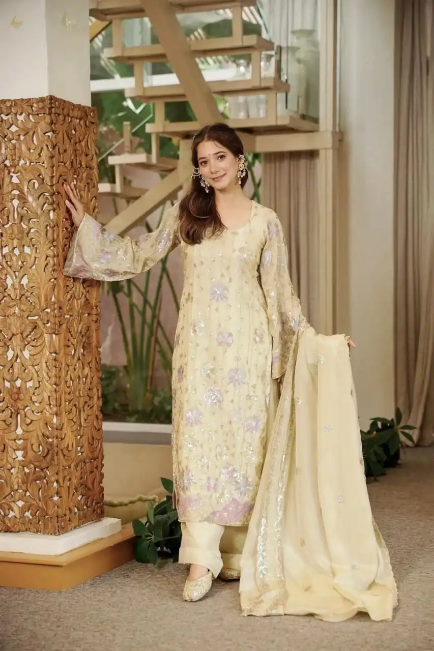 RTC 6030 Cream Vichitra Silk Salwar Suit with Embroidery Work. Wedding, Party, Festive, Events, Grab it for ₹2649. Delivery 4-6 Working Days. Shop now. | Jump Suits, Salwar suit, Casual Suits, Creative suits, Designer Suits, Palazzo Suits, Party Wear Suits, Patiala Suits, Straight Suits