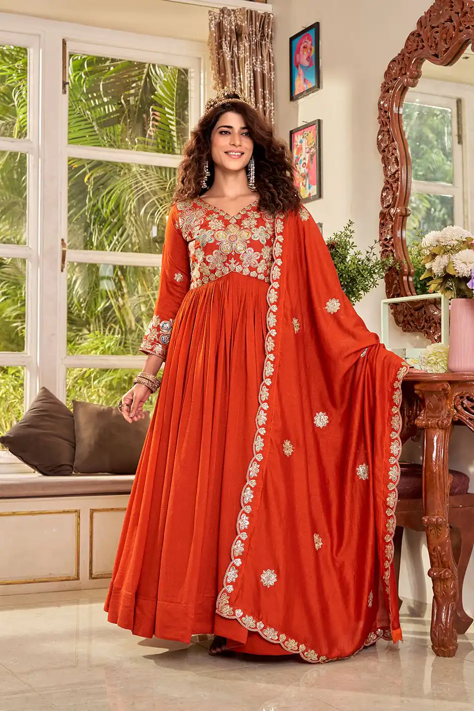 Ram 176 Orange Vichitra Silk Gown Perfect for Wedding, Party, Holi, Anniversary, Mehendi –. Grab it for ₹2049. Delivery 4-6 Working Days. Shop now. | Gowns, Bollywood Gowns, Creative Gowns, Designer Gowns, Embroidered Gowns, Party Wear Gowns