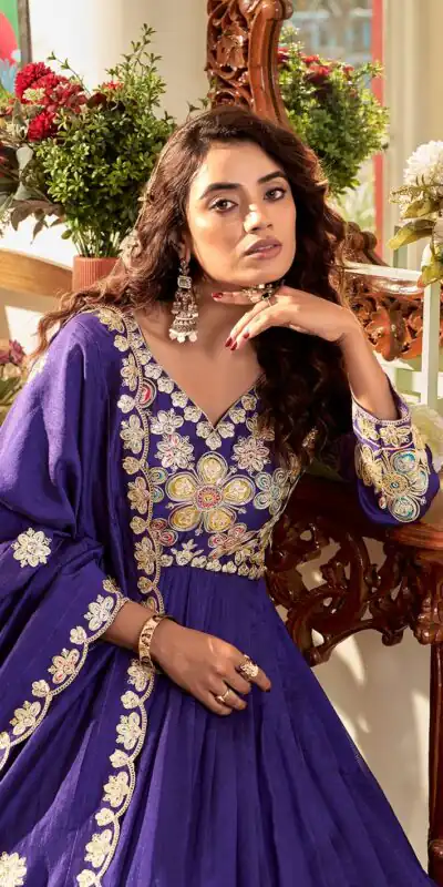 Ram 176 Purple Vichitra Silk Gown Perfect for Wedding, Party, Holi, Anniversary, Mehendi –. Grab it for ₹2049. Delivery 4-6 Working Days. Shop now. | Gowns, Bollywood Gowns, Creative Gowns, Designer Gowns, Embroidered Gowns, Party Wear Gowns