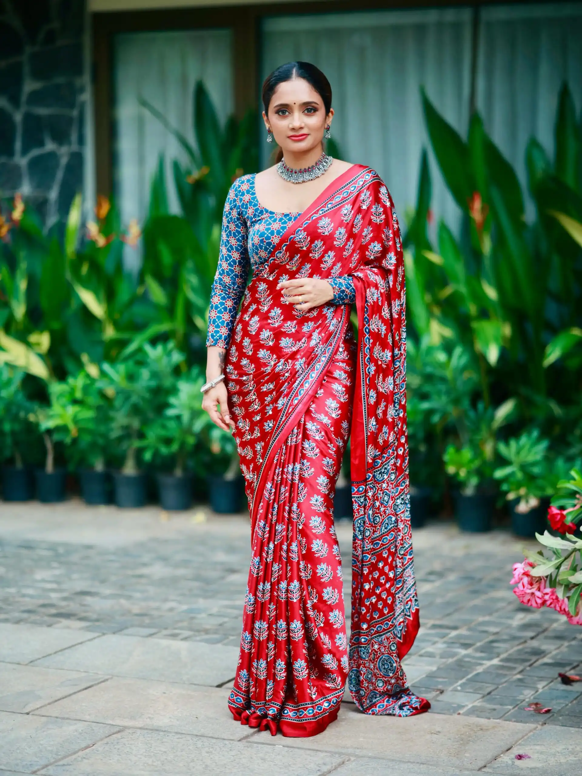 NC 5603 Red Color Satin Crap Saree with Mirror Work. Introductory Price ₹1799. Delivery Online 4-6 Working Days. Shop now. | Designer Sarees, Modern Digital sarees, Sarees, Bollywood Sarees, Creative Sarees, Embroidered Sarees, Ethnic Saree, Party Wear Sarees