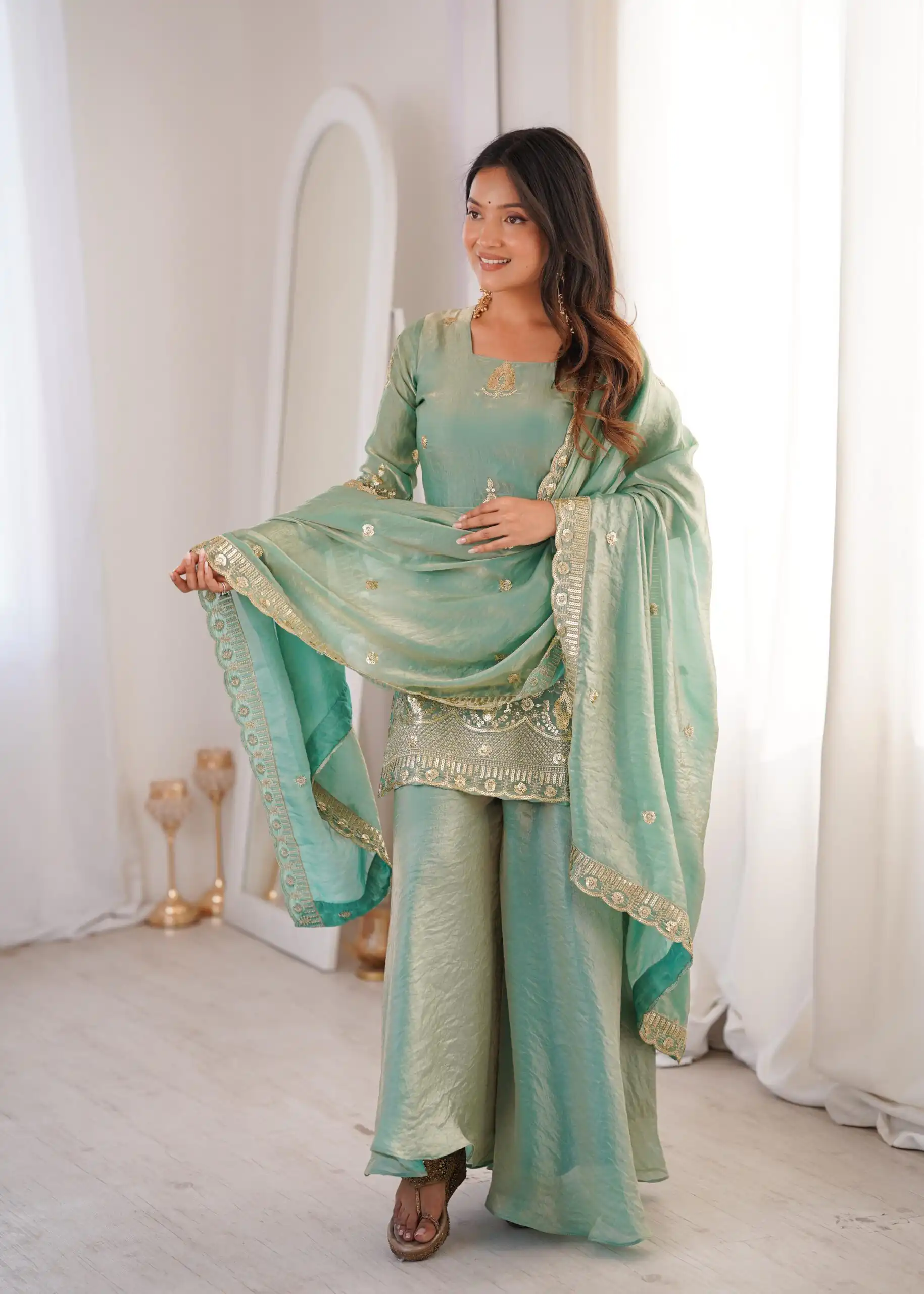 ZSR 3168 Sea Green Color Fendy Silk With Embroidery Work Salwar Suit. Get it for ₹2149. Delivery 4-6 Working Days. Online Shop now. | Jump Suits, Salwar suit, Casual Suits, Creative suits, Designer Suits, Palazzo Suits, Party Wear Suits, Patiala Suits, Straight Suits