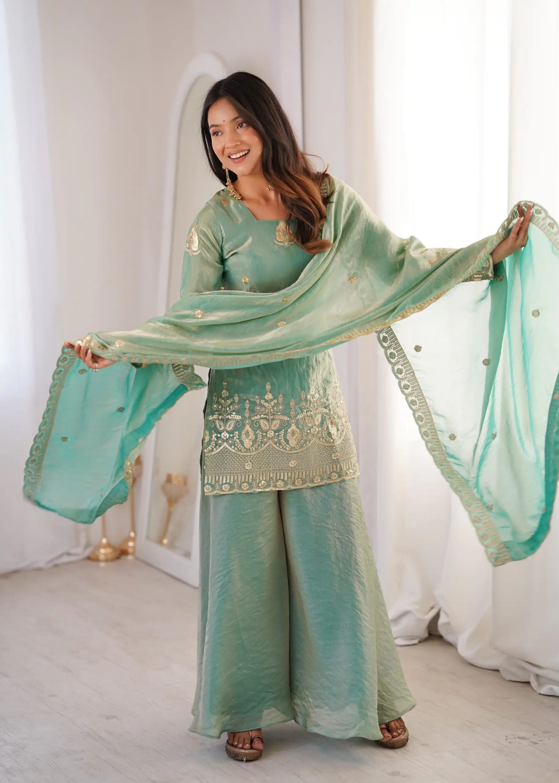 ZSR 3168 Sea Green Color Fendy Silk With Embroidery Work Salwar Suit. Get it for ₹2149. Delivery 4-6 Working Days. Online Shop now. | Jump Suits, Salwar suit, Casual Suits, Creative suits, Designer Suits, Palazzo Suits, Party Wear Suits, Patiala Suits, Straight Suits