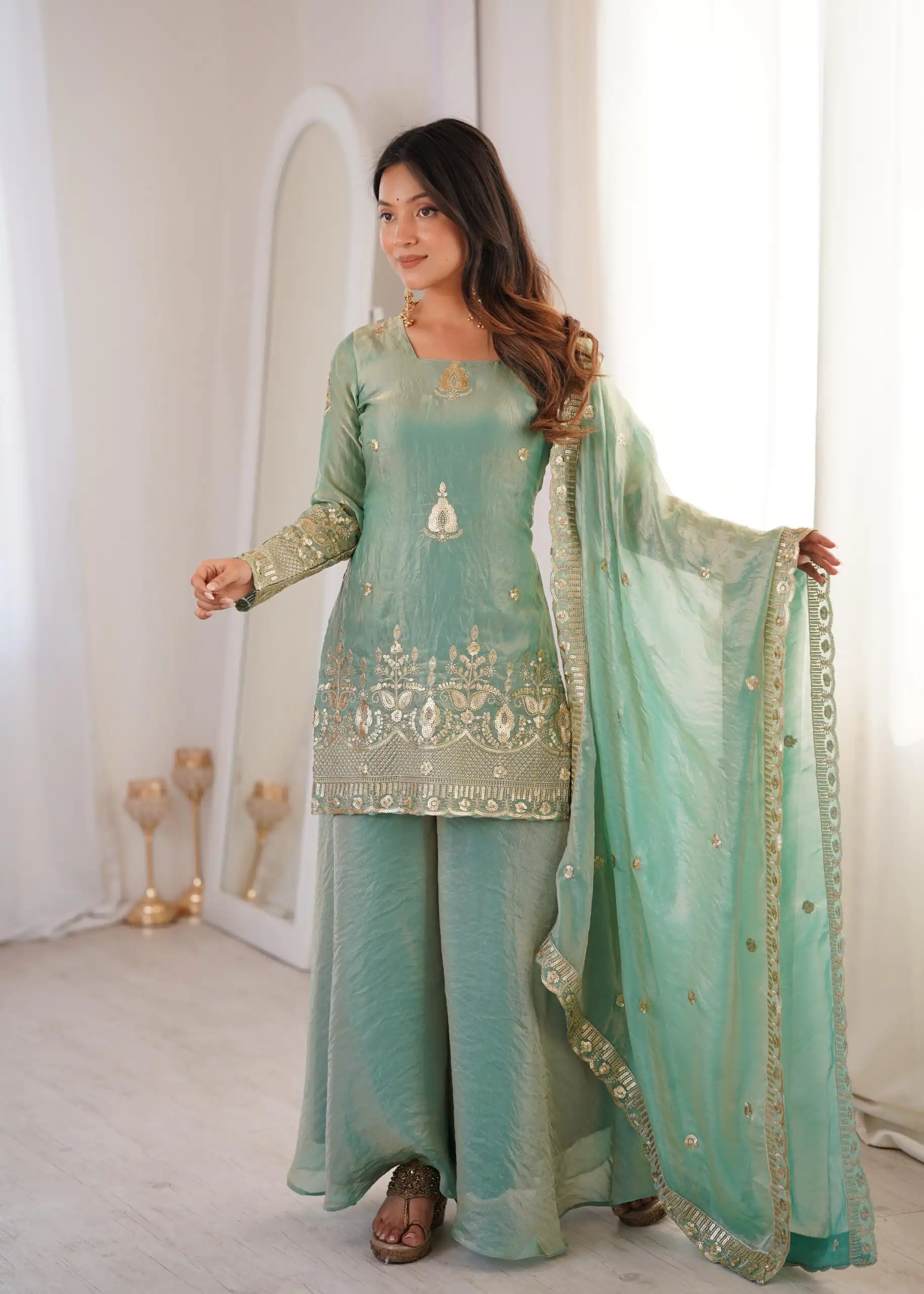 ZSR 3168 Sea Green Color Fendy Silk With Embroidery Work Salwar Suit. Get it for ₹2149. Delivery 4-6 Working Days. Online Shop now. | Jump Suits, Salwar suit, Casual Suits, Creative suits, Designer Suits, Palazzo Suits, Party Wear Suits, Patiala Suits, Straight Suits