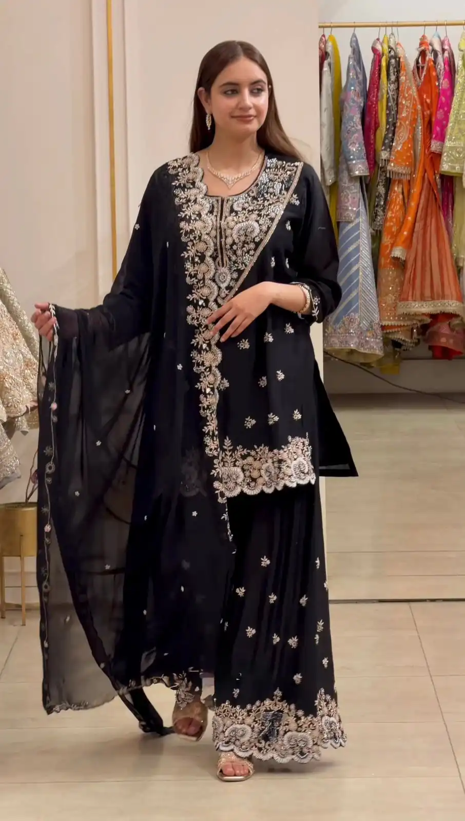 Stylist Black Faux Georgette Sequence Salwar Suit - Image 2