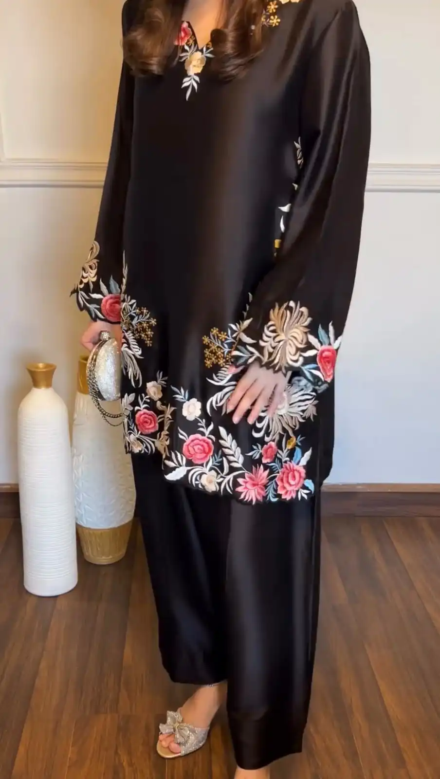 KD 1618 Black Rayon Satin Salwar Suit with Thread Embroidery. Affordable Price ₹1999. Delivery 4-6 Working Days. Shop now. | Jump Suits, Salwar suit, Casual Suits, Creative suits, Designer Suits, Palazzo Suits, Party Wear Suits, Patiala Suits, Straight Suits