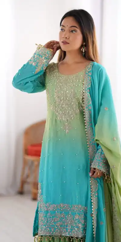 KD 1498 Green Color Chinon Silk Designer Work Salwar Suit in Get it for ₹2499. Delivery 4-6 Working Days. Online Shop now. | Jump Suits, Salwar suit, Casual Suits, Creative suits, Designer Suits, Palazzo Suits, Party Wear Suits, Patiala Suits, Straight Suits