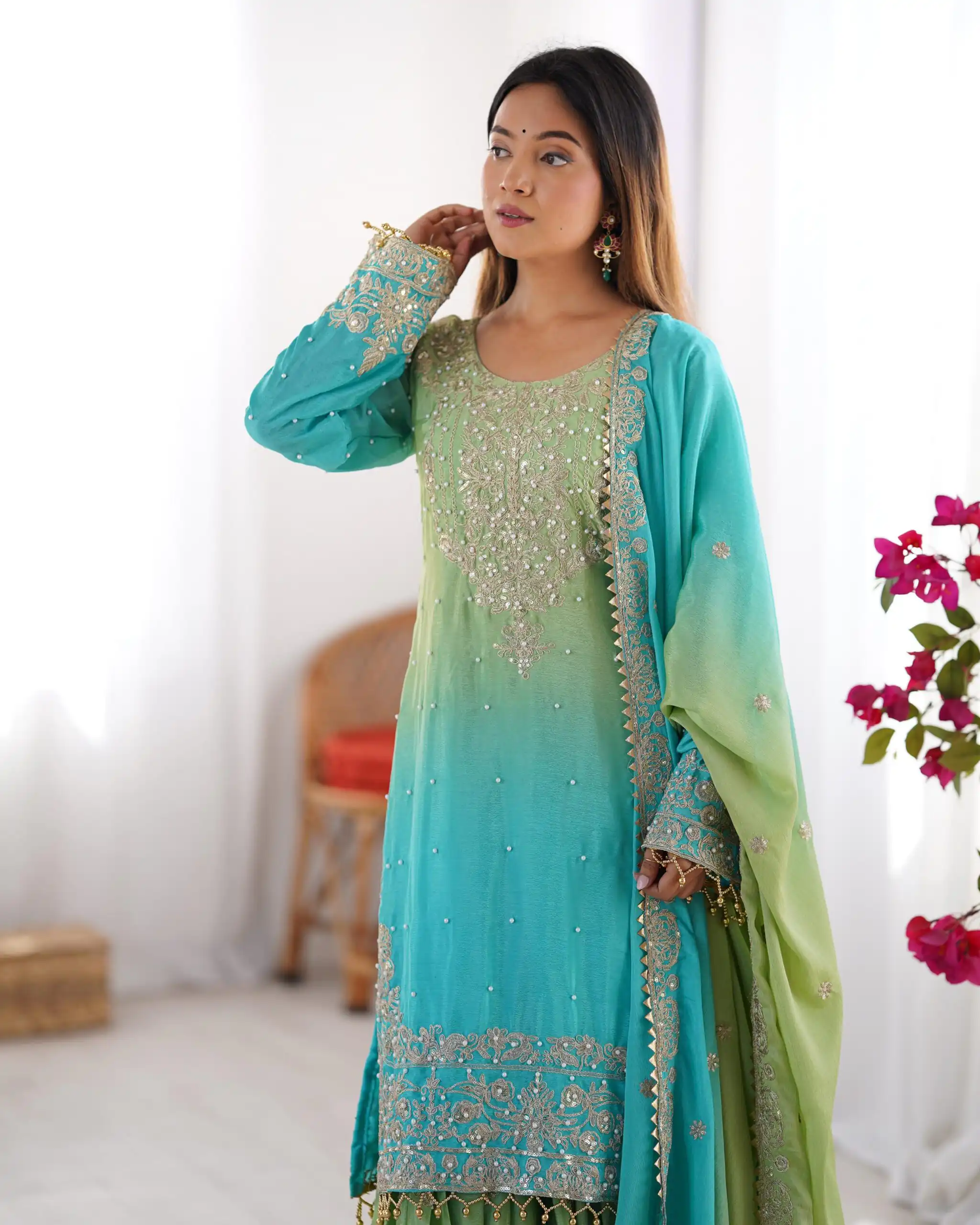 KD 1498 Green Color Chinon Silk Designer Work Salwar Suit in Get it for ₹2499. Delivery 4-6 Working Days. Online Shop now. | Jump Suits, Salwar suit, Casual Suits, Creative suits, Designer Suits, Palazzo Suits, Party Wear Suits, Patiala Suits, Straight Suits