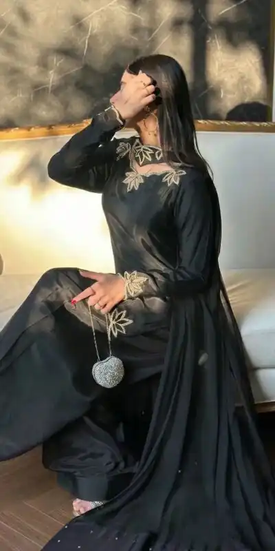 NF 1270 Black Natural Crep Salwar Suit Brown with Embroidery Work. Exclusive Offer ₹1899. Delivery 4-6 Working Days. Shop now. | Jump Suits, Salwar suit, Casual Suits, Creative suits, Designer Suits, Palazzo Suits, Party Wear Suits, Patiala Suits, Straight Suits