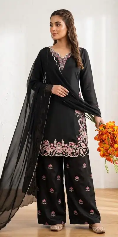 Alternative view of Super Black Vichitra Silk Embroidery Hand Work Salwar Suit
