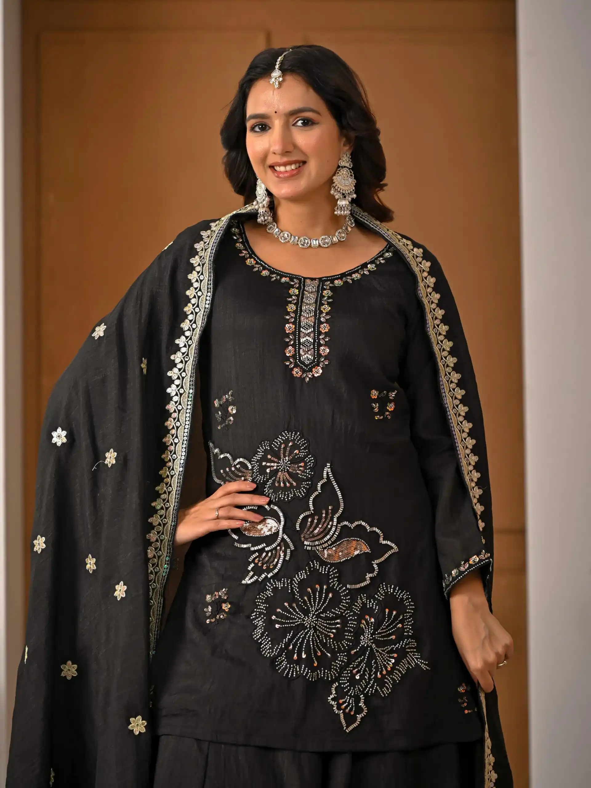 ND 5067 Black Vichitra Silk Salwar Suit with Embroidery Work. Wedding, Party, Festive, Events, Grab it for ₹2399. Delivery 4-6 Working Days. Shop now. | Jump Suits, Salwar suit, Casual Suits, Creative suits, Designer Suits, Palazzo Suits, Party Wear Suits, Patiala Suits, Straight Suits