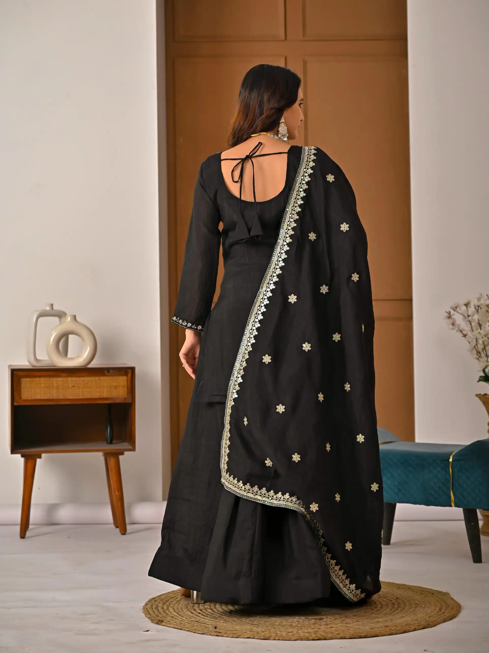 ND 5067 Black Vichitra Silk Salwar Suit with Embroidery Work. Wedding, Party, Festive, Events, Grab it for ₹2399. Delivery 4-6 Working Days. Shop now. | Jump Suits, Salwar suit, Casual Suits, Creative suits, Designer Suits, Palazzo Suits, Party Wear Suits, Patiala Suits, Straight Suits