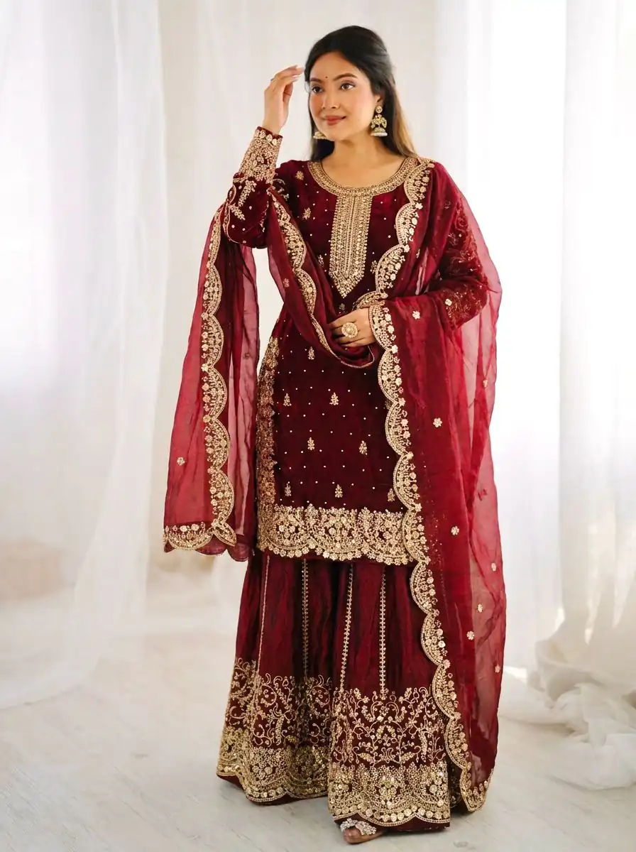 ZSR 3167 Maroon Fendy Silk Salwar Suitwith Embroidery Work & Lace Work. Now at just ₹2149. Delivery 4-6 Working Days. Shop now. | Jump Suits, Salwar suit, Casual Suits, Creative suits, Designer Suits, Palazzo Suits, Party Wear Suits, Patiala Suits, Straight Suits