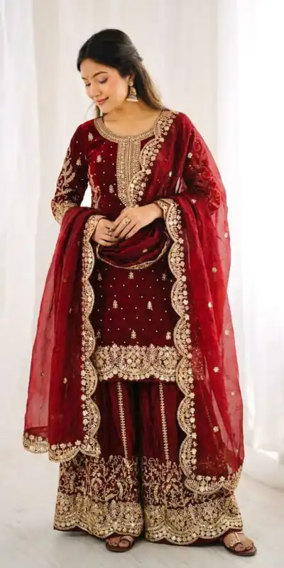 ZSR 3167 Maroon Fendy Silk Salwar Suitwith Embroidery Work & Lace Work. Now at just ₹2149. Delivery 4-6 Working Days. Shop now. | Jump Suits, Salwar suit, Casual Suits, Creative suits, Designer Suits, Palazzo Suits, Party Wear Suits, Patiala Suits, Straight Suits