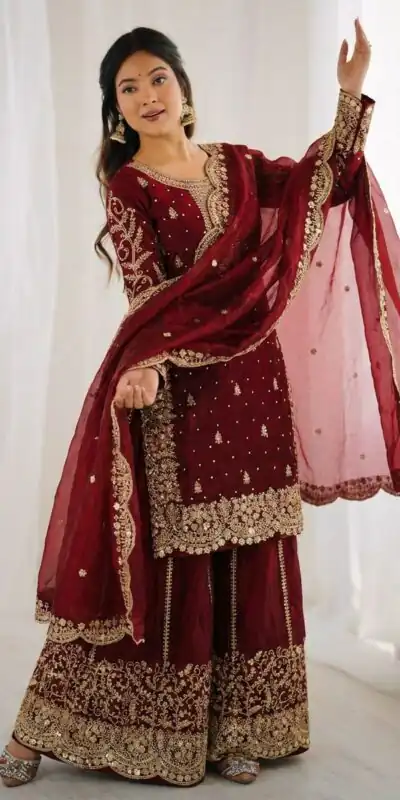 ZSR 3167 Maroon Fendy Silk Salwar Suitwith Embroidery Work & Lace Work. Now at just ₹2149. Delivery 4-6 Working Days. Shop now. | Jump Suits, Salwar suit, Casual Suits, Creative suits, Designer Suits, Palazzo Suits, Party Wear Suits, Patiala Suits, Straight Suits