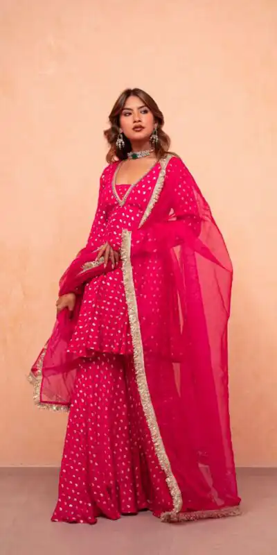 ZSR 3173 Pink Chanderi Jacquard Butti Salwar Suit with Mirror Work & Lace Work. Festive Deal ₹2049. Delivery 4-6 Working Days. Shop now. | Jump Suits, Salwar suit, Casual Suits, Creative suits, Designer Suits, Palazzo Suits, Party Wear Suits, Patiala Suits, Straight Suits