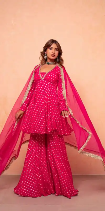 ZSR 3173 Pink Chanderi Jacquard Butti Salwar Suit with Mirror Work & Lace Work. Festive Deal ₹2049. Delivery 4-6 Working Days. Shop now. | Jump Suits, Salwar suit, Casual Suits, Creative suits, Designer Suits, Palazzo Suits, Party Wear Suits, Patiala Suits, Straight Suits
