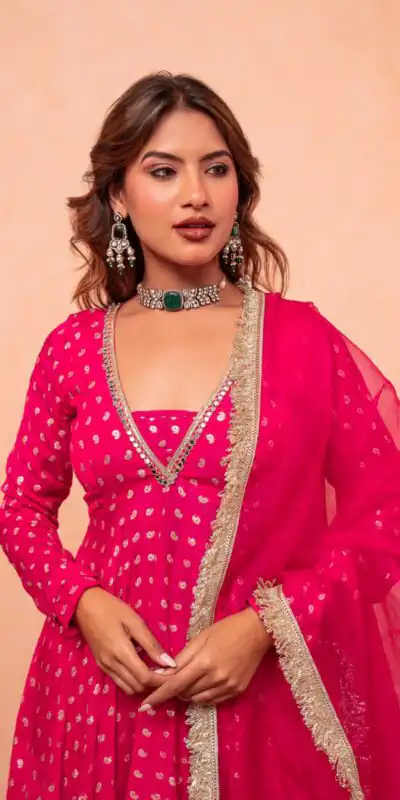ZSR 3173 Pink Chanderi Jacquard Butti Salwar Suit with Mirror Work & Lace Work. Festive Deal ₹2049. Delivery 4-6 Working Days. Shop now. | Jump Suits, Salwar suit, Casual Suits, Creative suits, Designer Suits, Palazzo Suits, Party Wear Suits, Patiala Suits, Straight Suits