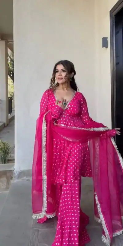 ZSR 3173 Pink Chanderi Jacquard Butti Salwar Suit with Mirror Work & Lace Work. Festive Deal ₹2049. Delivery 4-6 Working Days. Shop now. | Jump Suits, Salwar suit, Casual Suits, Creative suits, Designer Suits, Palazzo Suits, Party Wear Suits, Patiala Suits, Straight Suits