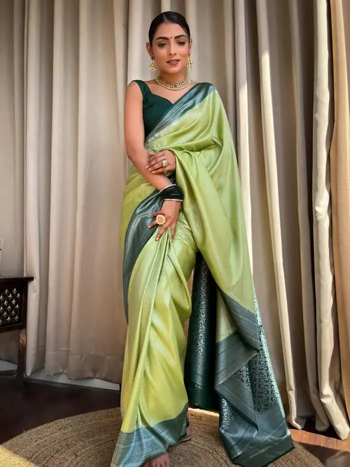 KPR 230 Pista Soft Lichi Silk Saree Perfect for Wedding, Party, Reception, Diwali, Ethnic Day – . Affordable Price ₹1449. Delivery 4-6 Working Days. | Designer Sarees, Modern Digital sarees, Sarees, Bollywood Sarees, Creative Sarees, Embroidered Sarees, Ethnic Saree, Party Wear Sarees