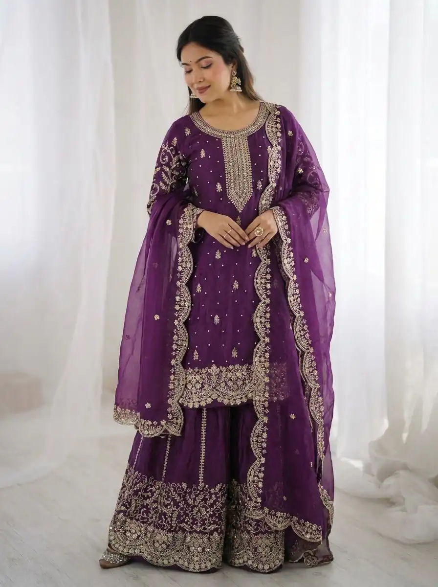 ZSR 3167 Purple Fendy Silk Salwar Suitwith Embroidery Work & Lace Work. Now at just ₹2149. Delivery 4-6 Working Days. Shop now. | Jump Suits, Salwar suit, Casual Suits, Creative suits, Designer Suits, Palazzo Suits, Party Wear Suits, Patiala Suits, Straight Suits