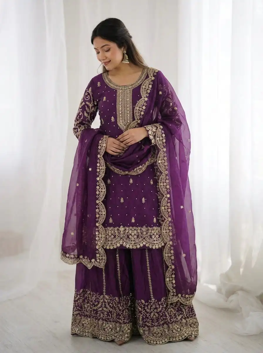 ZSR 3167 Purple Fendy Silk Salwar Suitwith Embroidery Work & Lace Work. Now at just ₹2149. Delivery 4-6 Working Days. Shop now. | Jump Suits, Salwar suit, Casual Suits, Creative suits, Designer Suits, Palazzo Suits, Party Wear Suits, Patiala Suits, Straight Suits