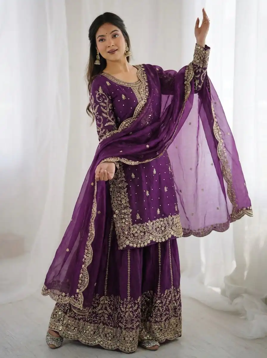 ZSR 3167 Purple Fendy Silk Salwar Suitwith Embroidery Work & Lace Work. Now at just ₹2149. Delivery 4-6 Working Days. Shop now. | Jump Suits, Salwar suit, Casual Suits, Creative suits, Designer Suits, Palazzo Suits, Party Wear Suits, Patiala Suits, Straight Suits