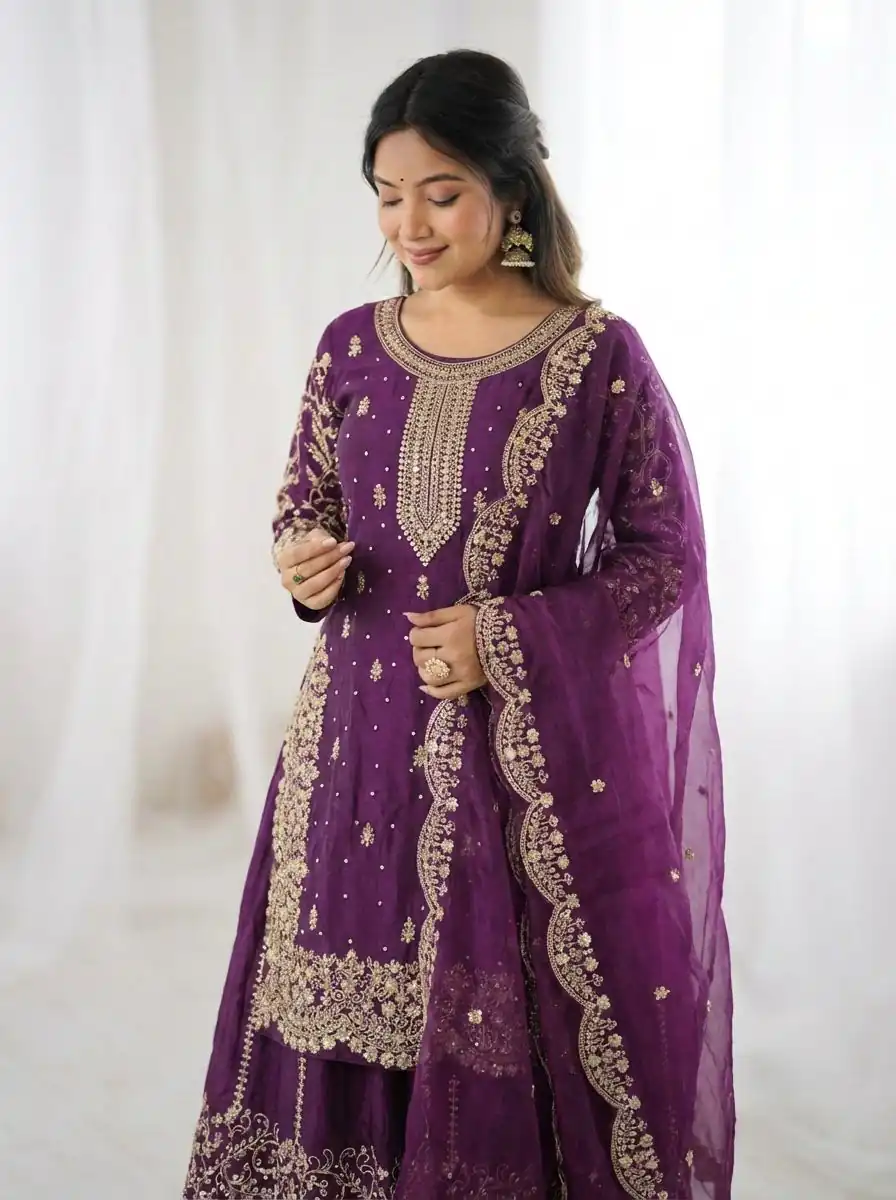ZSR 3167 Purple Fendy Silk Salwar Suitwith Embroidery Work & Lace Work. Now at just ₹2149. Delivery 4-6 Working Days. Shop now. | Jump Suits, Salwar suit, Casual Suits, Creative suits, Designer Suits, Palazzo Suits, Party Wear Suits, Patiala Suits, Straight Suits