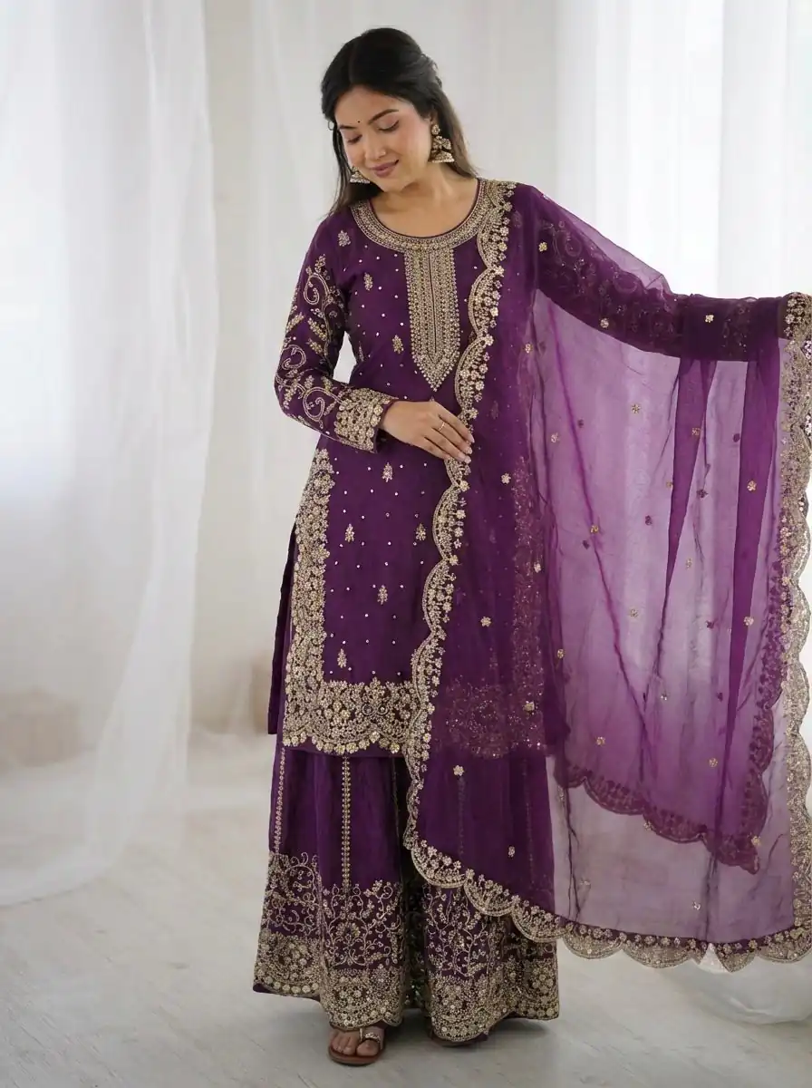 ZSR 3167 Purple Fendy Silk Salwar Suitwith Embroidery Work & Lace Work. Now at just ₹2149. Delivery 4-6 Working Days. Shop now. | Jump Suits, Salwar suit, Casual Suits, Creative suits, Designer Suits, Palazzo Suits, Party Wear Suits, Patiala Suits, Straight Suits
