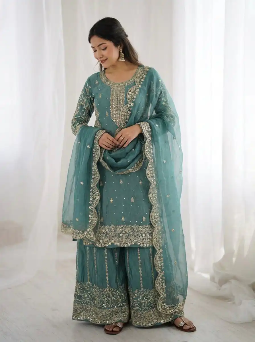 ZSR 3167 Sea Green Fendy Silk Salwar Suitwith Embroidery Work & Lace Work. Now at just ₹2149. Delivery 4-6 Working Days. Shop now. | Jump Suits, Salwar suit, Casual Suits, Creative suits, Designer Suits, Palazzo Suits, Party Wear Suits, Patiala Suits, Straight Suits