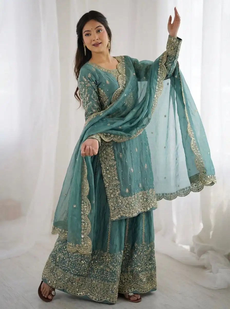 ZSR 3167 Sea Green Fendy Silk Salwar Suitwith Embroidery Work & Lace Work. Now at just ₹2149. Delivery 4-6 Working Days. Shop now. | Jump Suits, Salwar suit, Casual Suits, Creative suits, Designer Suits, Palazzo Suits, Party Wear Suits, Patiala Suits, Straight Suits