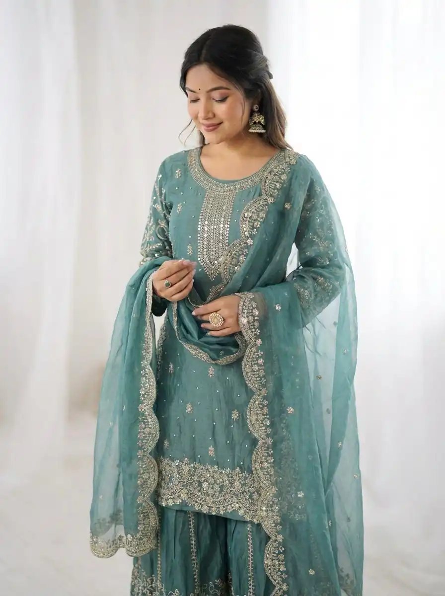 ZSR 3167 Sea Green Fendy Silk Salwar Suitwith Embroidery Work & Lace Work. Now at just ₹2149. Delivery 4-6 Working Days. Shop now. | Jump Suits, Salwar suit, Casual Suits, Creative suits, Designer Suits, Palazzo Suits, Party Wear Suits, Patiala Suits, Straight Suits