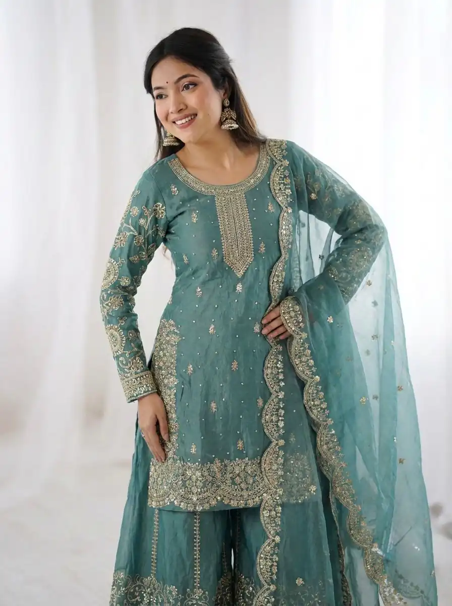 ZSR 3167 Sea Green Fendy Silk Salwar Suitwith Embroidery Work & Lace Work. Now at just ₹2149. Delivery 4-6 Working Days. Shop now. | Jump Suits, Salwar suit, Casual Suits, Creative suits, Designer Suits, Palazzo Suits, Party Wear Suits, Patiala Suits, Straight Suits