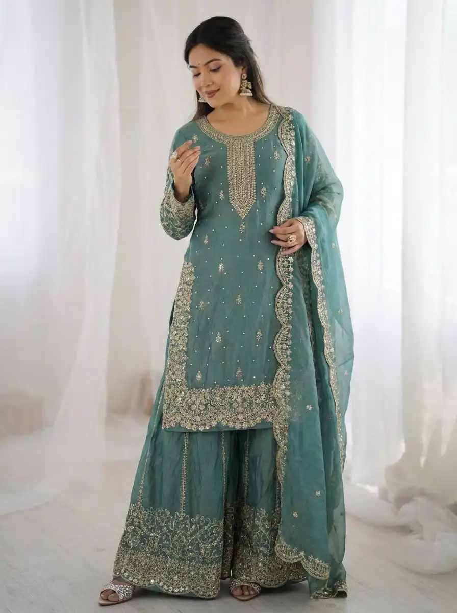 ZSR 3167 Sea Green Fendy Silk Salwar Suitwith Embroidery Work & Lace Work. Now at just ₹2149. Delivery 4-6 Working Days. Shop now. | Jump Suits, Salwar suit, Casual Suits, Creative suits, Designer Suits, Palazzo Suits, Party Wear Suits, Patiala Suits, Straight Suits