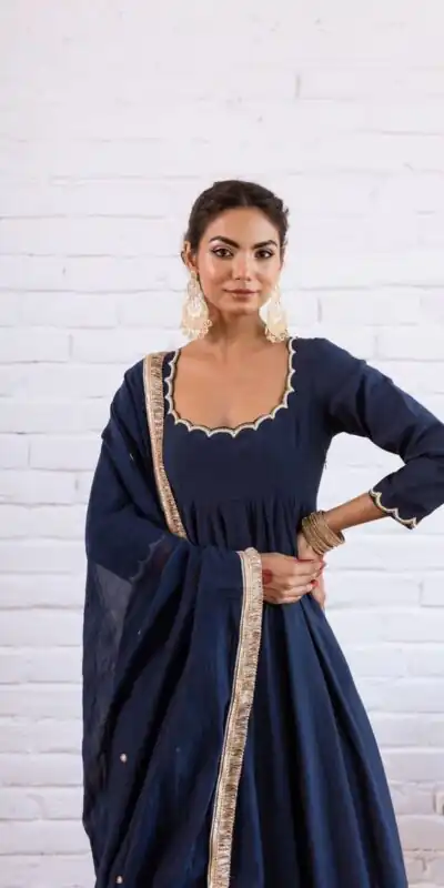 SRK 5324 Navy Blue Color Vichitra silk Gown with Bead Work & Lace Work. Now at just ₹1749. Delivery 4-6 Working Days. Shop now. | Gowns, Bollywood Gowns, Creative Gowns, Designer Gowns, Embroidered Gowns, Party Wear Gowns