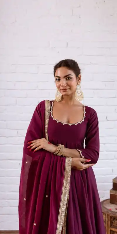 SRK 5324 Wine Color Vichitra silk Gown with Bead Work & Lace Work. Now at just ₹1749. Delivery 4-6 Working Days. Shop now. | Gowns, Bollywood Gowns, Creative Gowns, Designer Gowns, Embroidered Gowns, Party Wear Gowns