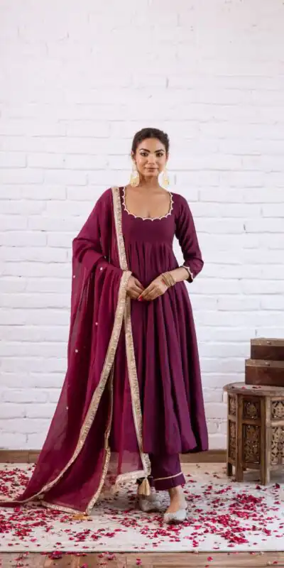 SRK 5324 Wine Color Vichitra silk Gown with Bead Work & Lace Work. Now at just ₹1749. Delivery 4-6 Working Days. Shop now. | Gowns, Bollywood Gowns, Creative Gowns, Designer Gowns, Embroidered Gowns, Party Wear Gowns