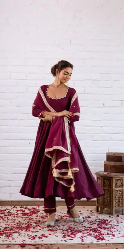SRK 5324 Wine Color Vichitra silk Gown with Bead Work & Lace Work. Now at just ₹1749. Delivery 4-6 Working Days. Shop now. | Gowns, Bollywood Gowns, Creative Gowns, Designer Gowns, Embroidered Gowns, Party Wear Gowns