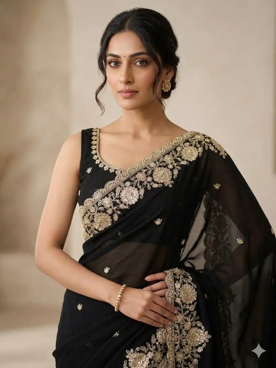JR 670 Black in Space Silk Embroidery Work & Zari Work Saree . Available at ₹1949 only. Delivery 4-6 Working Days. Shop now. | Designer Sarees, Modern Digital sarees, Sarees, Bollywood Sarees, Creative Sarees, Embroidered Sarees, Ethnic Saree, Party Wear Sarees