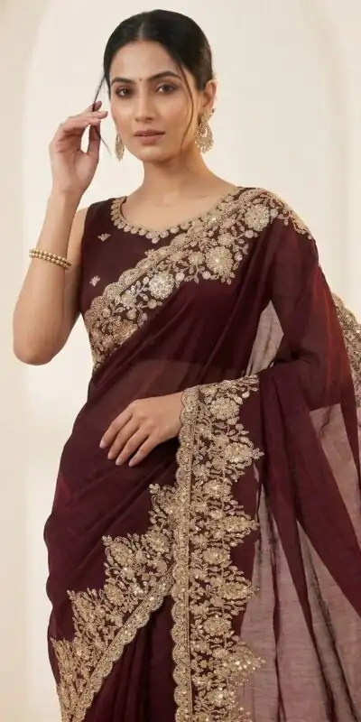 JR 670 Maroon in Space Silk Embroidery Work & Zari Work Saree . Available at ₹1949 only. Delivery 4-6 Working Days. Shop now. | Designer Sarees, Modern Digital sarees, Sarees, Bollywood Sarees, Creative Sarees, Embroidered Sarees, Ethnic Saree, Party Wear Sarees
