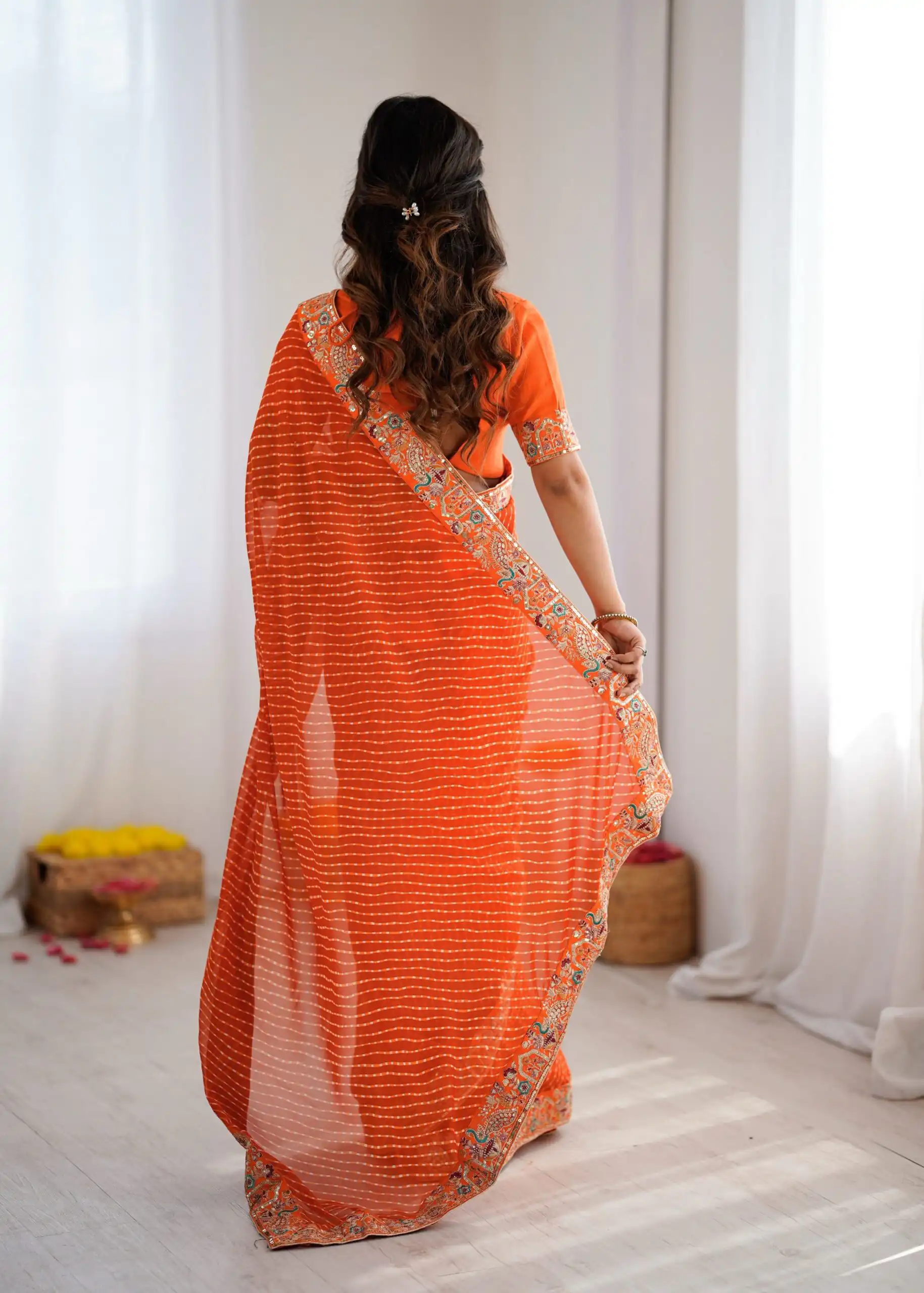 SP 79 Orange Faux Georgette Saree Perfect for Wedding, Party, Lohri, Engagement, Baby Shower – . Now at just ₹1999. Delivery 4-6 Working Days. Shop now | Designer Sarees, Modern Digital sarees, Sarees, Bollywood Sarees, Creative Sarees, Embroidered Sarees, Ethnic Saree, Party Wear Sarees