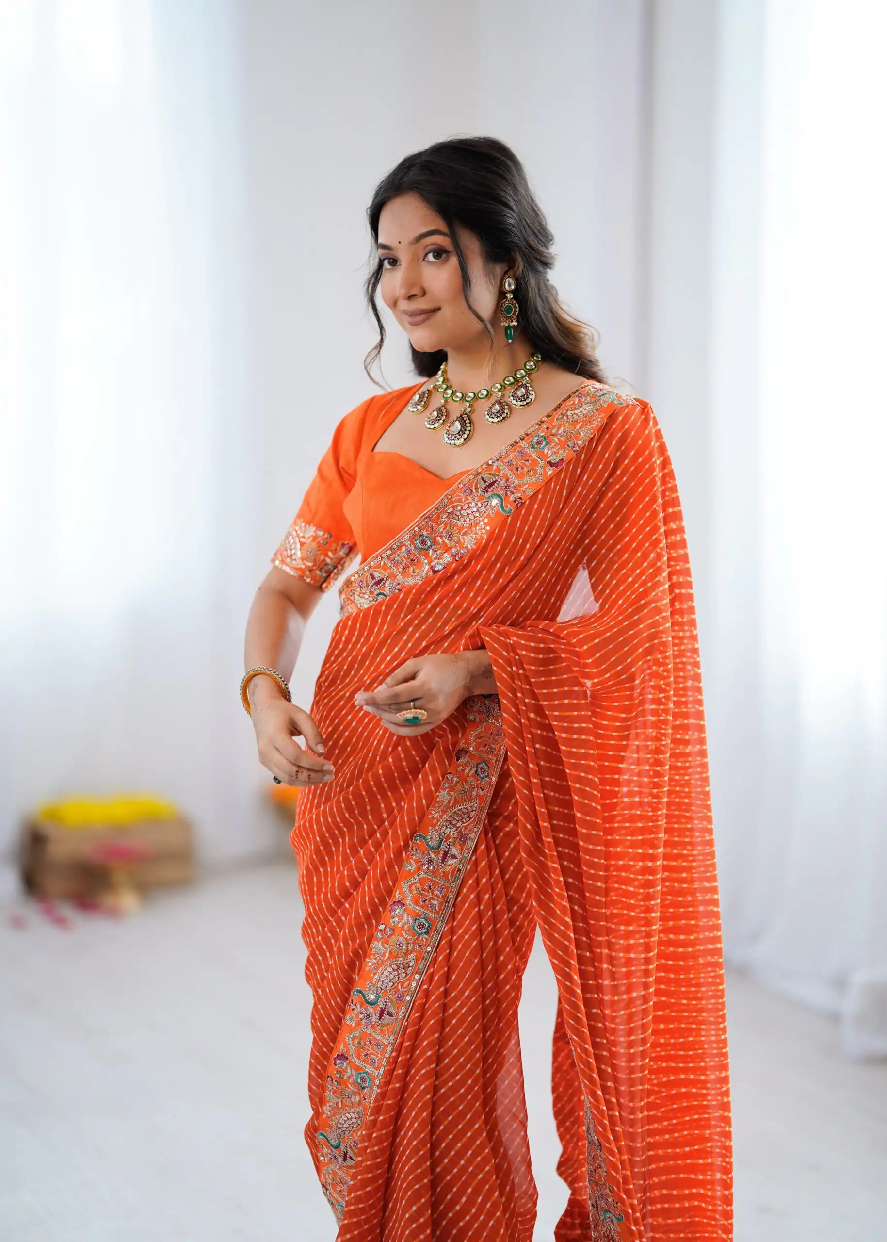 SP 79 Orange Faux Georgette Saree Perfect for Wedding, Party, Lohri, Engagement, Baby Shower – . Now at just ₹1999. Delivery 4-6 Working Days. Shop now | Designer Sarees, Modern Digital sarees, Sarees, Bollywood Sarees, Creative Sarees, Embroidered Sarees, Ethnic Saree, Party Wear Sarees