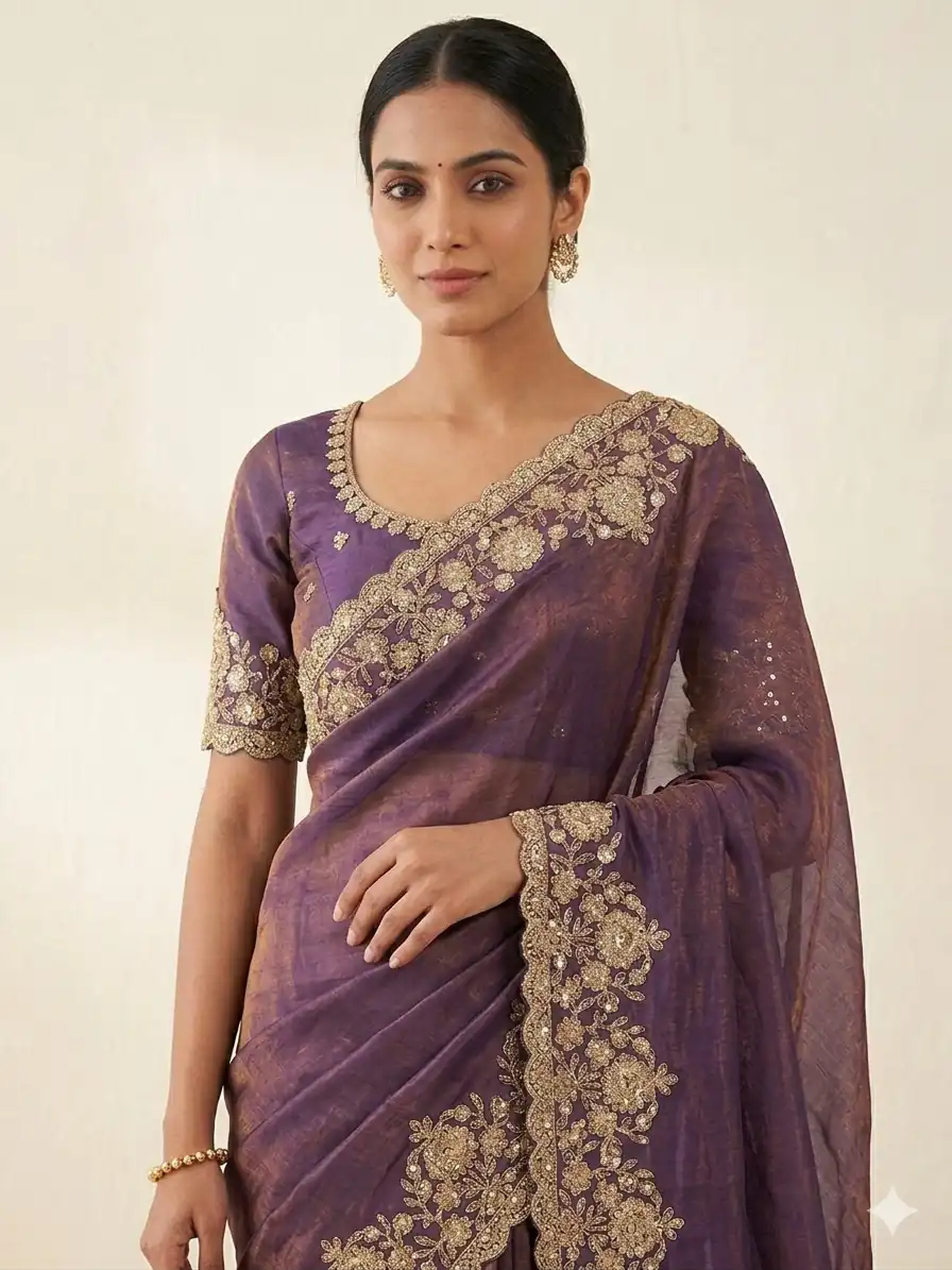 JR 670 Purple in Space Silk Embroidery Work & Zari Work Saree . Available at ₹1949 only. Delivery 4-6 Working Days. Shop now. | Designer Sarees, Modern Digital sarees, Sarees, Bollywood Sarees, Creative Sarees, Embroidered Sarees, Ethnic Saree, Party Wear Sarees