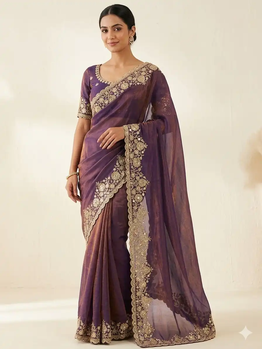 JR 670 Purple in Space Silk Embroidery Work & Zari Work Saree . Available at ₹1949 only. Delivery 4-6 Working Days. Shop now. | Designer Sarees, Modern Digital sarees, Sarees, Bollywood Sarees, Creative Sarees, Embroidered Sarees, Ethnic Saree, Party Wear Sarees