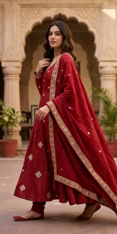 SRK 5351 Red Crunchy Silk Gown Perfect for Wedding, Party, Haldi, Anniversary, Holi – . Affordable Price ₹2149. Delivery 4-6 Working Days. Shop now. | Gowns, Bollywood Gowns, Creative Gowns, Designer Gowns, Embroidered Gowns, Party Wear Gowns
