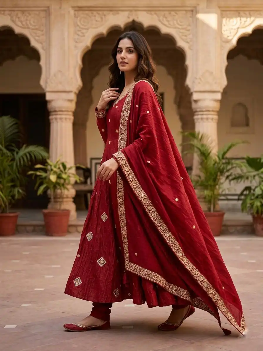 SRK 5351 Red Crunchy Silk Gown Perfect for Wedding, Party, Haldi, Anniversary, Holi – . Affordable Price ₹2149. Delivery 4-6 Working Days. Shop now. | Gowns, Bollywood Gowns, Creative Gowns, Designer Gowns, Embroidered Gowns, Party Wear Gowns