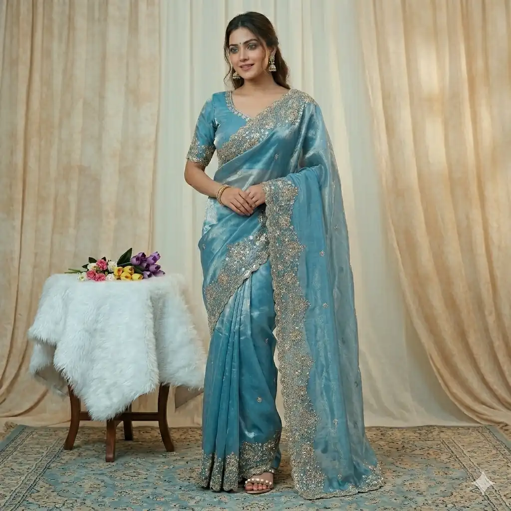 JR 670 Sky Blue in Space Silk Embroidery Work & Zari Work Saree . Available at ₹1949 only. Delivery 4-6 Working Days. Shop now. | Designer Sarees, Modern Digital sarees, Sarees, Bollywood Sarees, Creative Sarees, Embroidered Sarees, Ethnic Saree, Party Wear Sarees